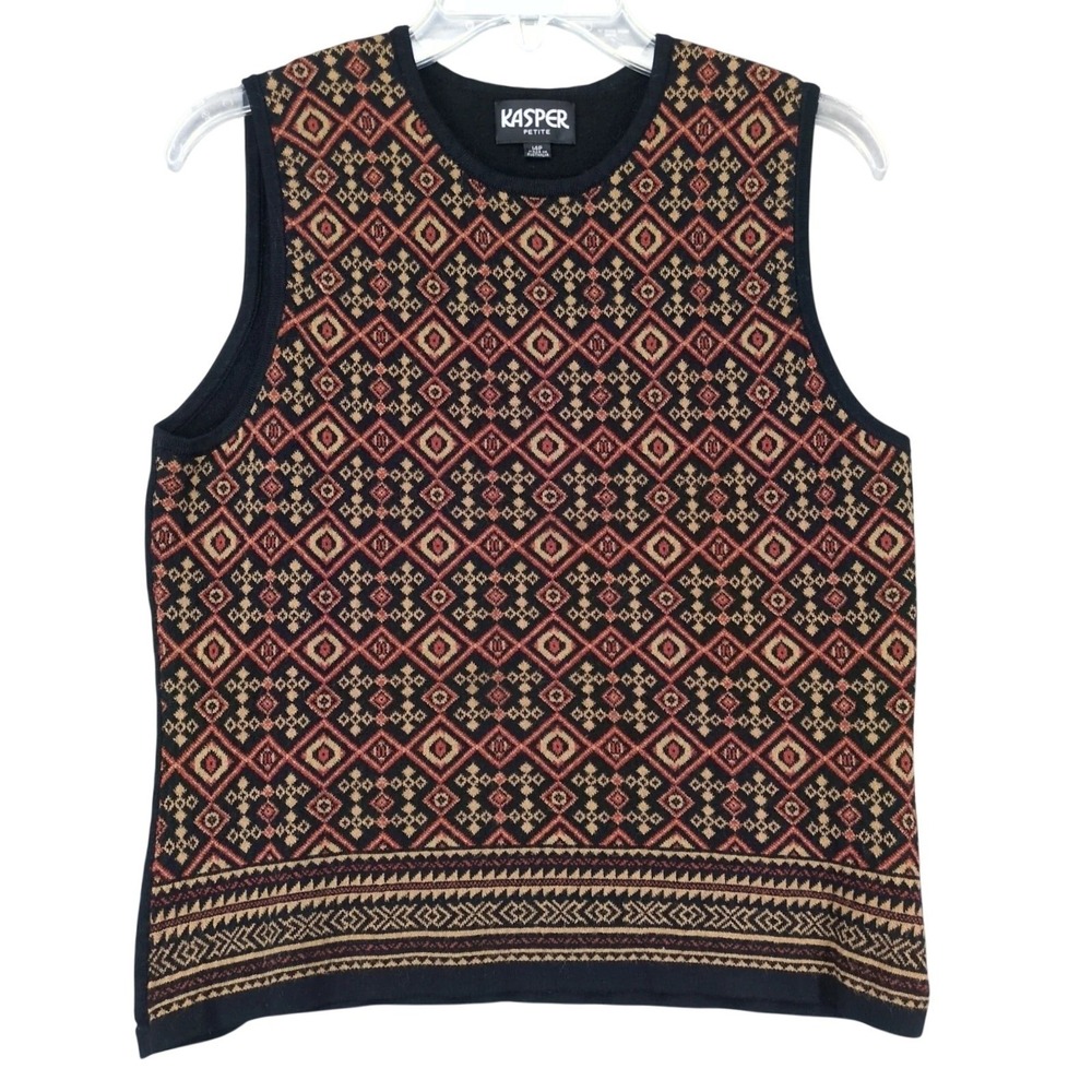 Vintage 90s Kasper Black Jacquard Sweater Vest Womens 14P Australia Academia